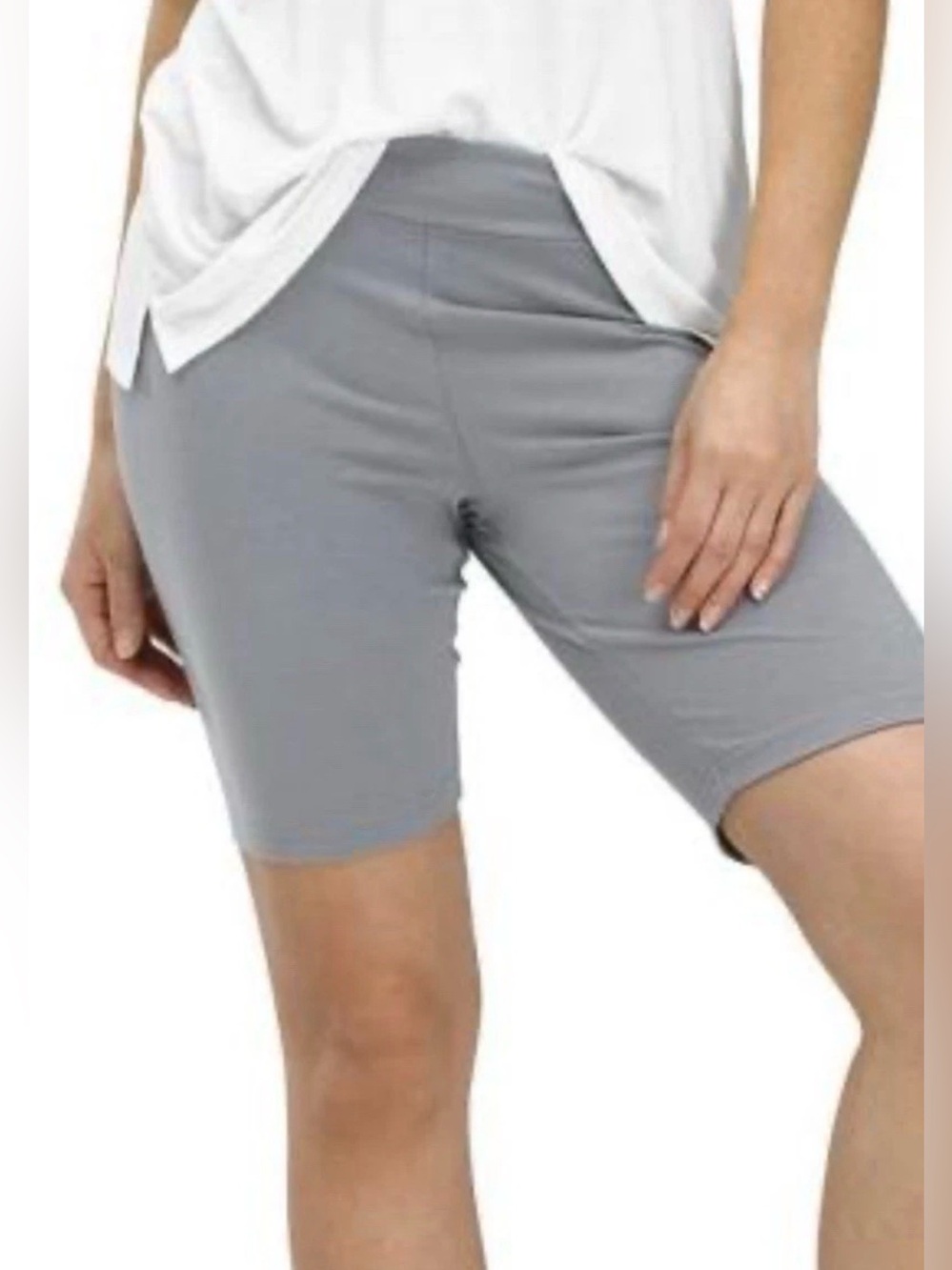 Hue Women’s High-Waisted Bike Shorts - Granite Grey, Large (12-14), MSRP $24